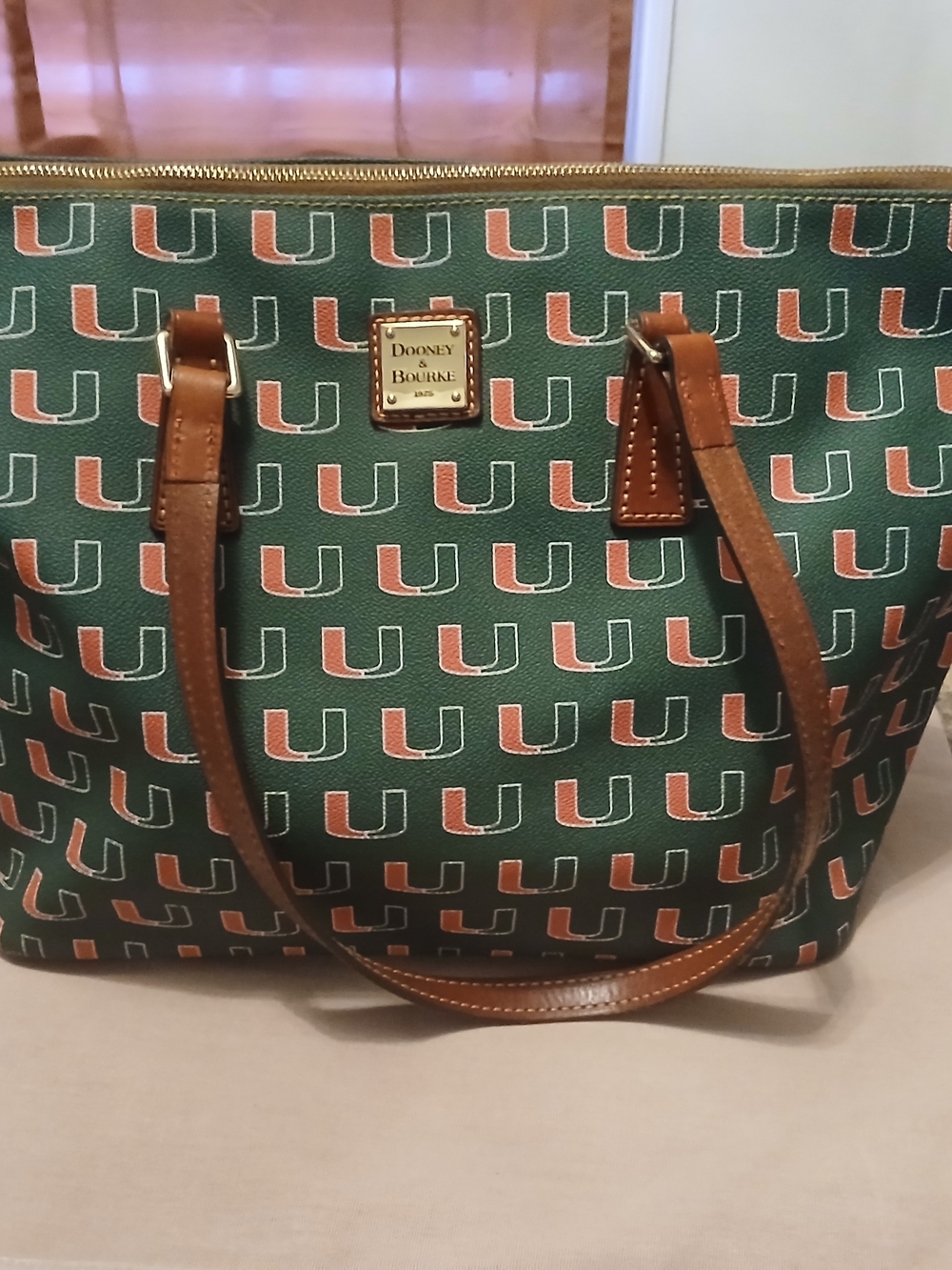 Dooney & Bourke Green & Orange Patterned Tote Bag